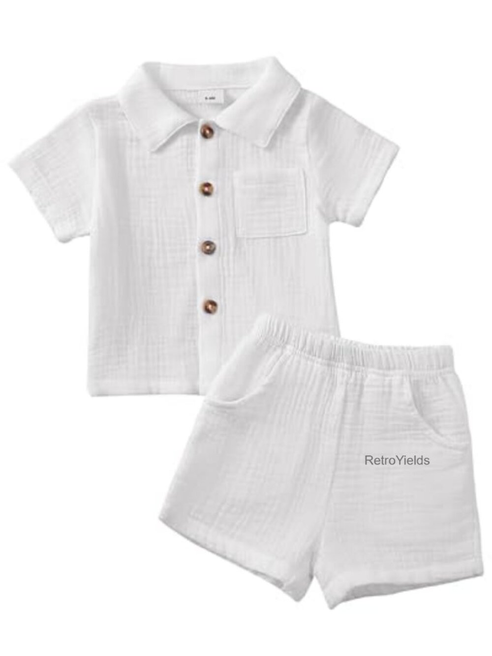 Baby Boy Cotton 2 Piece Outfit Set with Button Down Shirt and Shorts 0-3T